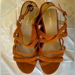 Via Spiga Burnt Orange Wedge Sandals-Size 9 Brand New
